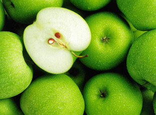 Картинка еда Яблоки яблоки зеленые половина