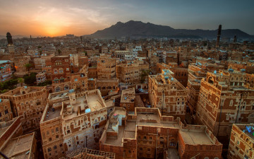 обоя sanaa,  capital of yemen, города, - столицы государств, столица, йемена, cана, вечер, закат, жилые, здания, аравийский, полуостров, архитектура, дома