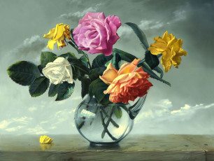 Картинка alexei antonov рисованные алексей антонов роза ваза букет