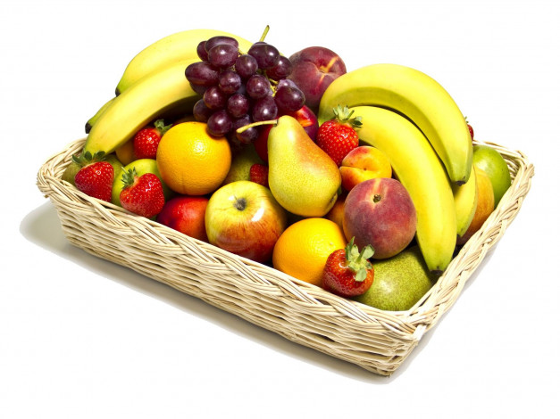 Обои картинки фото еда, фрукты, ягоды, клубника, яблоко, персик, виноград, банан