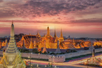 обоя города, - буддийские и другие храмы, таиланд, бангкок, храмы, дворцы, вечер, архитектура
