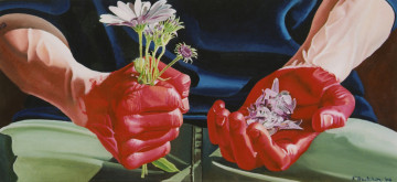 Картинка рисованное люди цветы лепестки красные руки