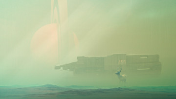 Картинка фэнтези иные+миры +иные+времена олень планета туман поверхность фантастика кольцо