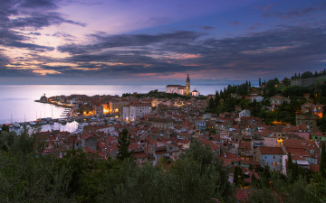 обоя piran,  slovenia, города, - пейзажи, побережье, огни, ночь