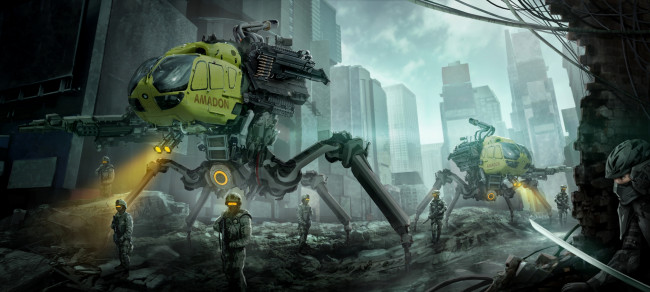 Обои картинки фото фэнтези, роботы,  киборги,  механизмы, будущее, патрулирование, солдаты, мир, иной