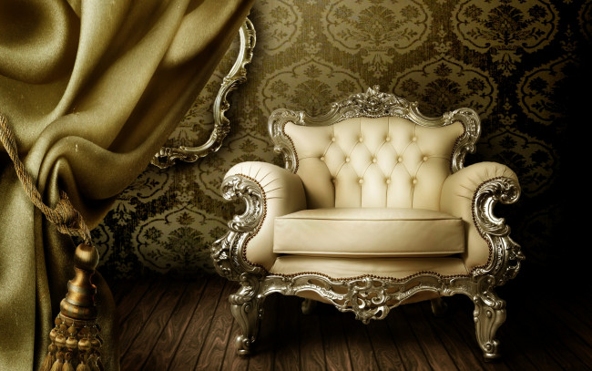Обои картинки фото интерьер, мебель, шторы, кресло, обои, interior, curtain, luxury, vintage