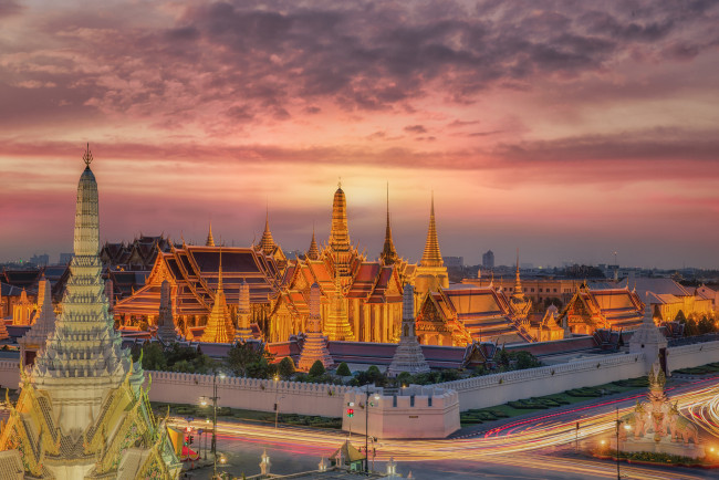 Обои картинки фото города, - буддийские и другие храмы, таиланд, бангкок, храмы, дворцы, вечер, архитектура