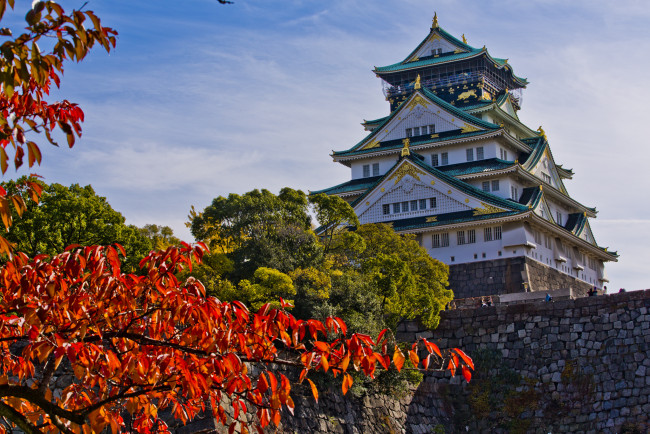 Обои картинки фото osakacastle, города, замки Японии, замок, парк