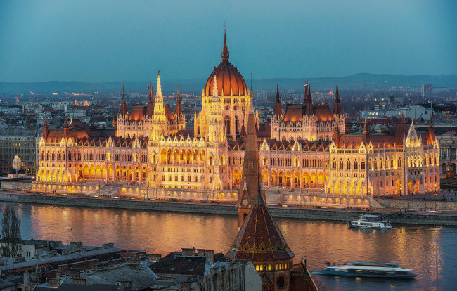 Обои картинки фото города, будапешт , венгрия, река, дворец, парламент