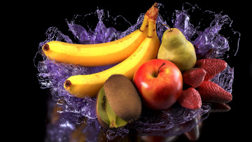 Картинка еда фрукты +ягоды яблоко киви клубника груша бананы