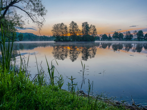 Обои картинки фото природа, реки, озера, закат, озеро, деревья, финляндия