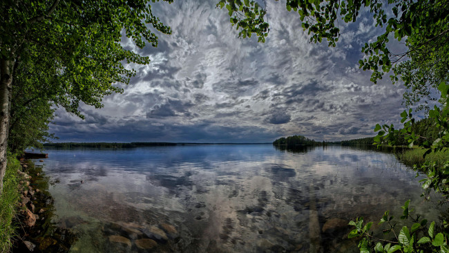 Обои картинки фото природа, реки, озера, финляндия, закат, озеро, деревья