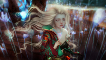 Картинка фэнтези девушки блондинка арт волосы магия девушка