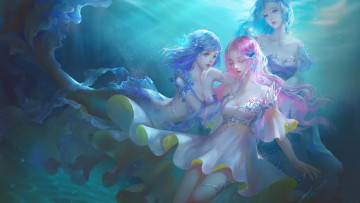 обоя фэнтези, русалки, глубина, вода, арт, mermaids