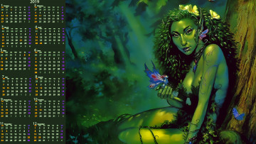 Картинка календари фэнтези лес бабочка существо взгляд девушка