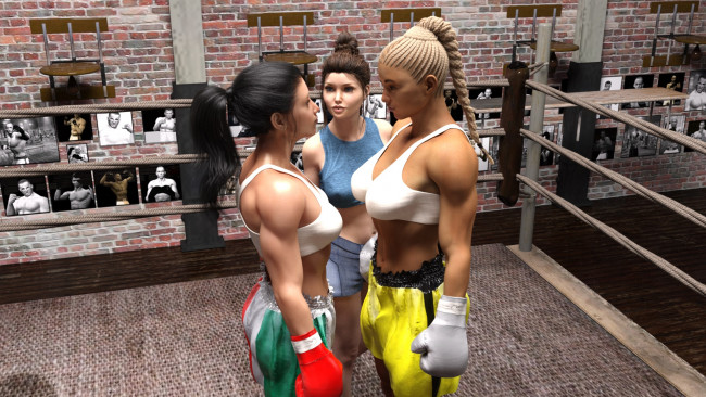 Обои картинки фото 3д графика, спорт , sport, бокс, ринг, грудь, фон, взгляд, девушки