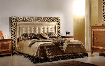 Картинка интерьер спальня тумбочки кровать комод