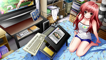 обоя аниме, weapon, blood, technology, ноитбук, книги, девочка