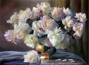 Картинка zbigniew kopania рисованные цветы пионы букет натюрморт