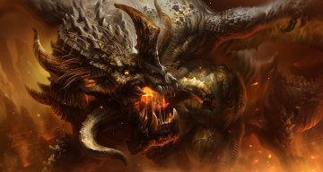 Картинка фэнтези драконы дракон art пламя клыки огонь рога