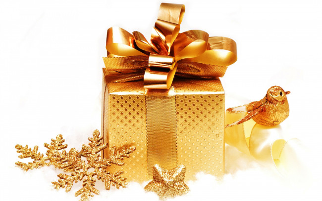 Обои картинки фото праздничные, подарки и коробочки, новый, год, рождество, снежинки, xmas, golden, decoration, box, gift, christmas, украшения, золото, подарок, merry