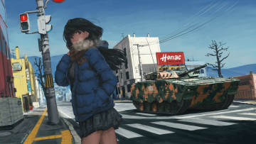 Картинка аниме оружие +техника +технологии девушка фон взгляд