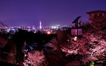 обоя города, огни, ночного, kyoto