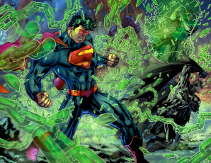 Картинка рисованные комиксы супермен бэтмен зелёный фонарь