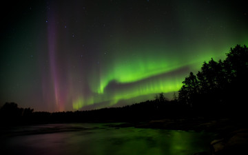 Картинка природа северное+сияние небо ночь река звезды лес
