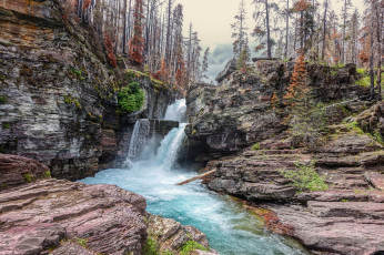 Картинка природа водопады лес река водопад