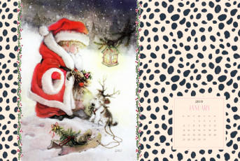 Картинка календари праздники +салюты мальчик щенок сани фонарь елка зима