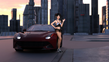 Картинка 3д+графика люди-авто мото+ people-+car+ +moto фон взгляд девочка