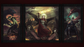 Картинка фэнтези существа дракон ангел магия апокалипсис картины битва