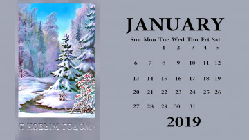 Картинка календари праздники +салюты вода зима деревья елка снег