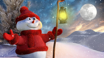 Картинка праздничные снеговики снеговик луна фонарь