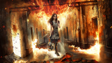 Картинка видео+игры alice +madness+returns фон девушка дверь огонь коридор игрушка