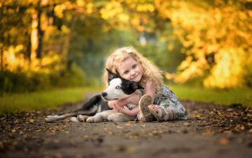 Картинка разное дети девочка собака осень