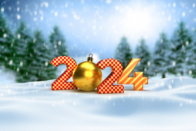 Обои картинки фото праздничные, 3д графика , новый год, новый, год, 2024, цифры, елочные, шары