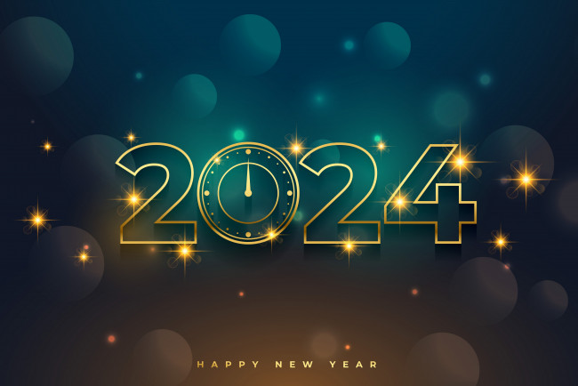 Обои картинки фото праздничные, векторная графика , новый год, огоньки, цифры, год, часы