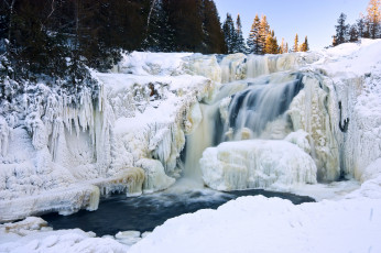 Картинка природа водопады снег течение лед