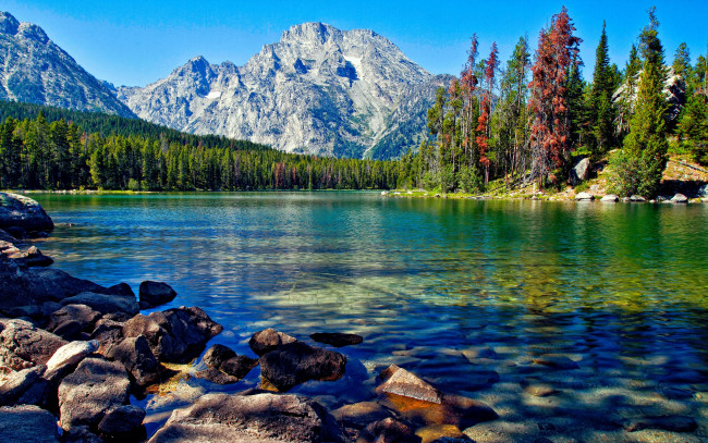 Обои картинки фото природа, реки, озера, камни, деревья, пейзаж, озеро, горы