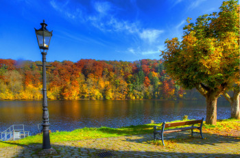 Картинка германия ульмен природа реки озера река берег фонарь