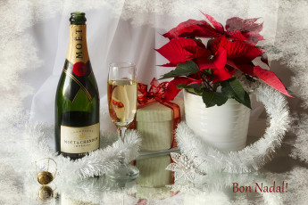 Картинка праздничные угощения шампанское пуансеттия