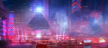 Картинка фэнтези иные+миры +иные+времена огни город будущее неоновая реклама небоскребы