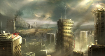 Картинка фэнтези иные+миры +иные+времена небоскребы постапокалипсис город руины