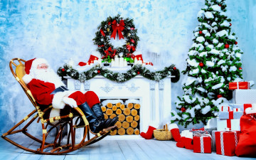 Картинка праздничные дед+мороз +санта+клаус камин дед мороз