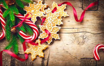 Картинка праздничные украшения лента печенье еловая ветка
