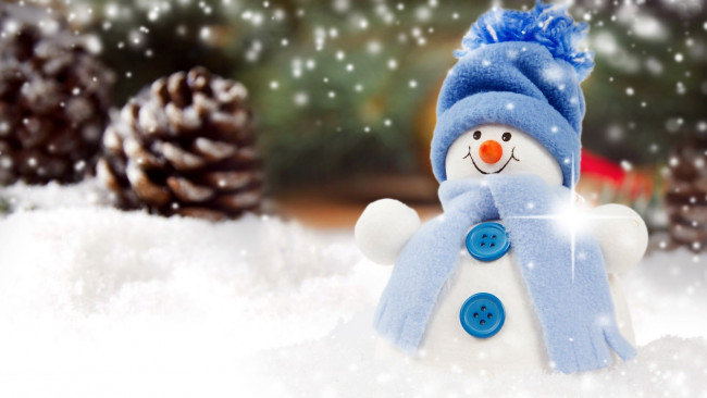 Обои картинки фото праздничные, снеговики, пуговицы, шарф, шапочка