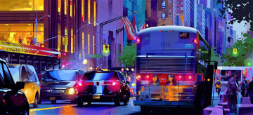 Картинка рисованное города город улица транспорт машины