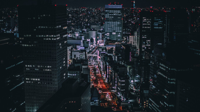 Обои картинки фото города, токио , япония, небоскребы, ночь, токио, расползание, andre, benz